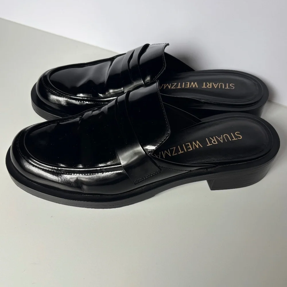 Stuart Weitzman SoHo mule loafers black patent leather 8 - Picture 4 of 11